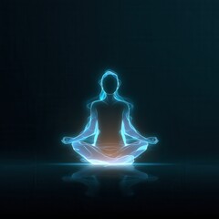 Neon meditation outline: glowing silhouette in peaceful lotus position