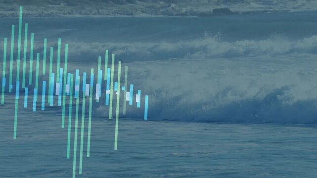 On audio start ocean waves rolling bars visualizing audio pulsing extending settling center frame