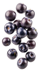 A cluster of ripe blueberries showing their deep blue color and round shape isolated on transparent background
