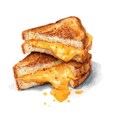 Watercolor vector illustration of Grilled Cheese Sandwich, isolated on white background.