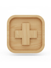 Obraz premium Wooden Medical Cross Icon on White Background