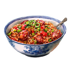 Jambalaya in watercolor style, vector illustration, isolated on white background.