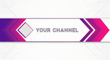 Youtube channel banner with abstract purple and pink gradient geometric shapes
