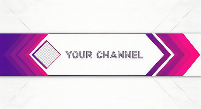 Youtube channel banner with abstract purple and pink gradient geometric shapes