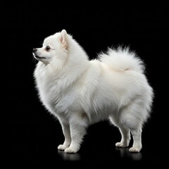 white pomeranian dog on a black background