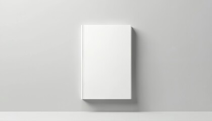 Blank white book cover with simple spine against neutral gray background. Clean, minimalist design. Ready for custom text or graphic placement. Book mockup.