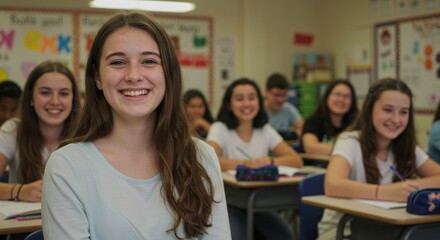 Obraz premium Diverse Elementary School Classroom Cheerful kids, children, and youth as students learning and studying an academic lesson together.