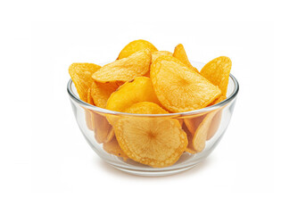 Crinkle cut potato chips in bowl isolated on white background