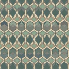 Fototapeta premium Geometric hexagonal pattern with green and beige tones.
