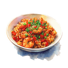 Watercolor vector illustration of Jambalaya, isolated on white background.