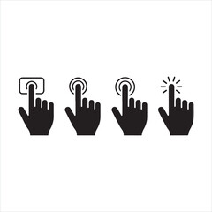 Vector hand sign icon set with gestures and symbols in black silhouette design