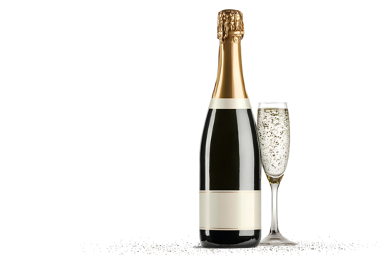 champagne bottle and glass isolated