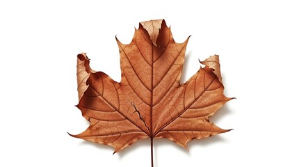 Obraz premium Dried Brown Maple Leaf Isolated on White Background for Autumn Decor or Nature Themes