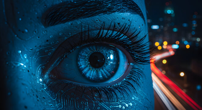 Futuristic Eye with City Lights