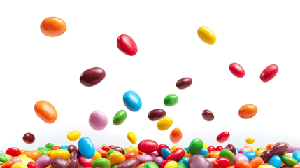 colorful candies falling isolated on white or trans