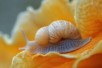 Snail on orange flower.