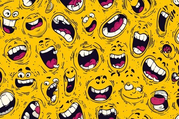 A vibrant, happy cartoon leopard skin pattern with a playful 3D smiley face icon illustration