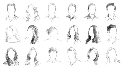 Front View Outlined People Avatars Silhouettes for Creative Projects