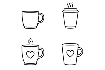 Four black and white cup icons are displayed. The top left icon is a simple mug with a handle