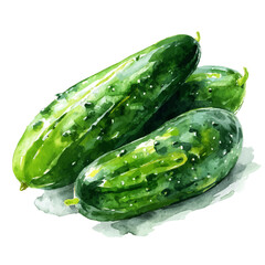 A watercolor painting of Cucumber, vector illustration on white background.
