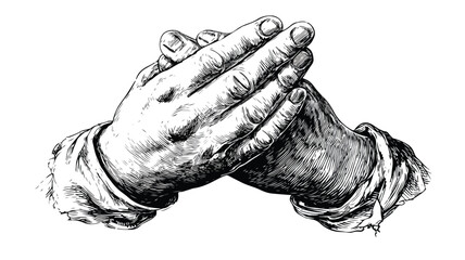 Praying Hands Vector with Outline Isolated Image for Creative Designs