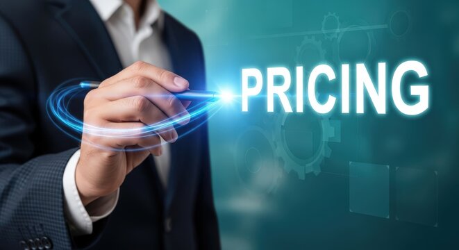 Business professional strategizing dynamic pricing adjustments with glowing digital interface for enhanced profitability