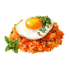 Watercolor vector illustration of Kimchi Fried Rice, isolated on white background.