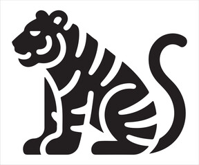 Tiger silhouette sitting with stripes wild animal vector illustration