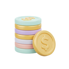 3D US Dollar Coin Icon: Pastel Purple & Blue Design Element