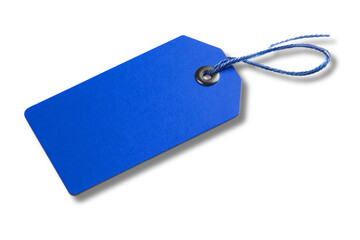 Fototapeta premium Blue Hang Tag with Thin String Isolated on White
