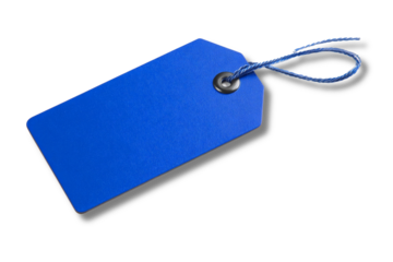 Blue Hang Tag with Thin String Isolated on White