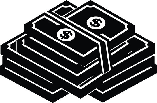 monochrome cash stack with dollar silhouette vector icon,vector icon