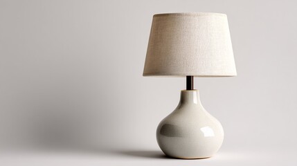 Modern Ceramic Table Lamp with Fabric Shade on Minimalist Background