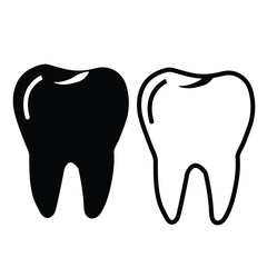 Healthy white tooth versus decayed black tooth comparison icon dental care symbol medical symbol
