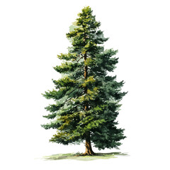 Watercolor vector illustration of Douglas Fir Tree, isolated on white background.