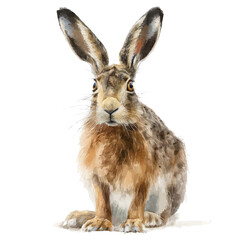 Hare in watercolor style, vector illustration, isolated on white background.