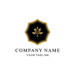 Elegant logo design featuring a stylized plant emblem within a decorative shield.