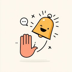 Playful onboarding: friendly hand-shaped cursor high-fiving a smiling notification bell