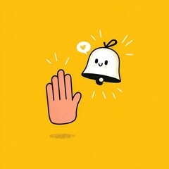 Playful onboarding: friendly hand-shaped cursor high-fiving a smiling notification bell 