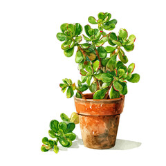 A watercolor painting of Jade Plant, vector illustration on white background.