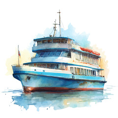Ferry, watercolor painting, vector illustration, isolated on a white background.