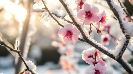 Warm sun and plum blossoms in the cold winter