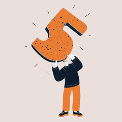 Cartoon vector illustration of a man holding the number five above his head