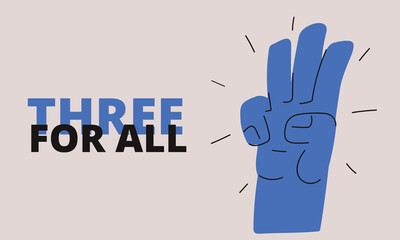 Cartoon vector illustration of a hand showing three fingers