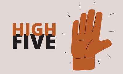 Cartoon vector illustration of a hand showing five fingers as a gesture of greeting or counting