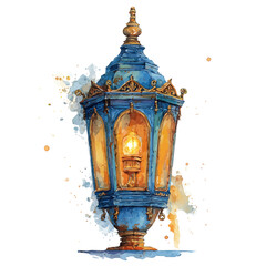 Fototapeta premium Watercolor vector illustration of Lantern, isolated on white background.