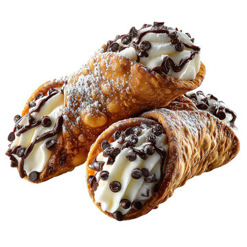 Delicious cannoli filled with creamy ricotta and adorned with chocolate chips, perfect for dessert lovers.