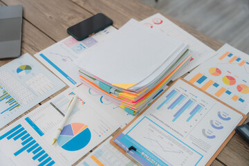 Businesswoman browsing through various documents, efficiently organizing files and managing paperwork in a bustling office environment, tackling deadlines and ensuring smooth operations