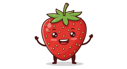 Obraz premium Cute strawberry character with smiling face and cheerful pose on white backgr…