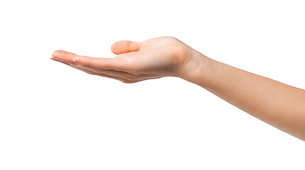 young female flat hand holding something isolated